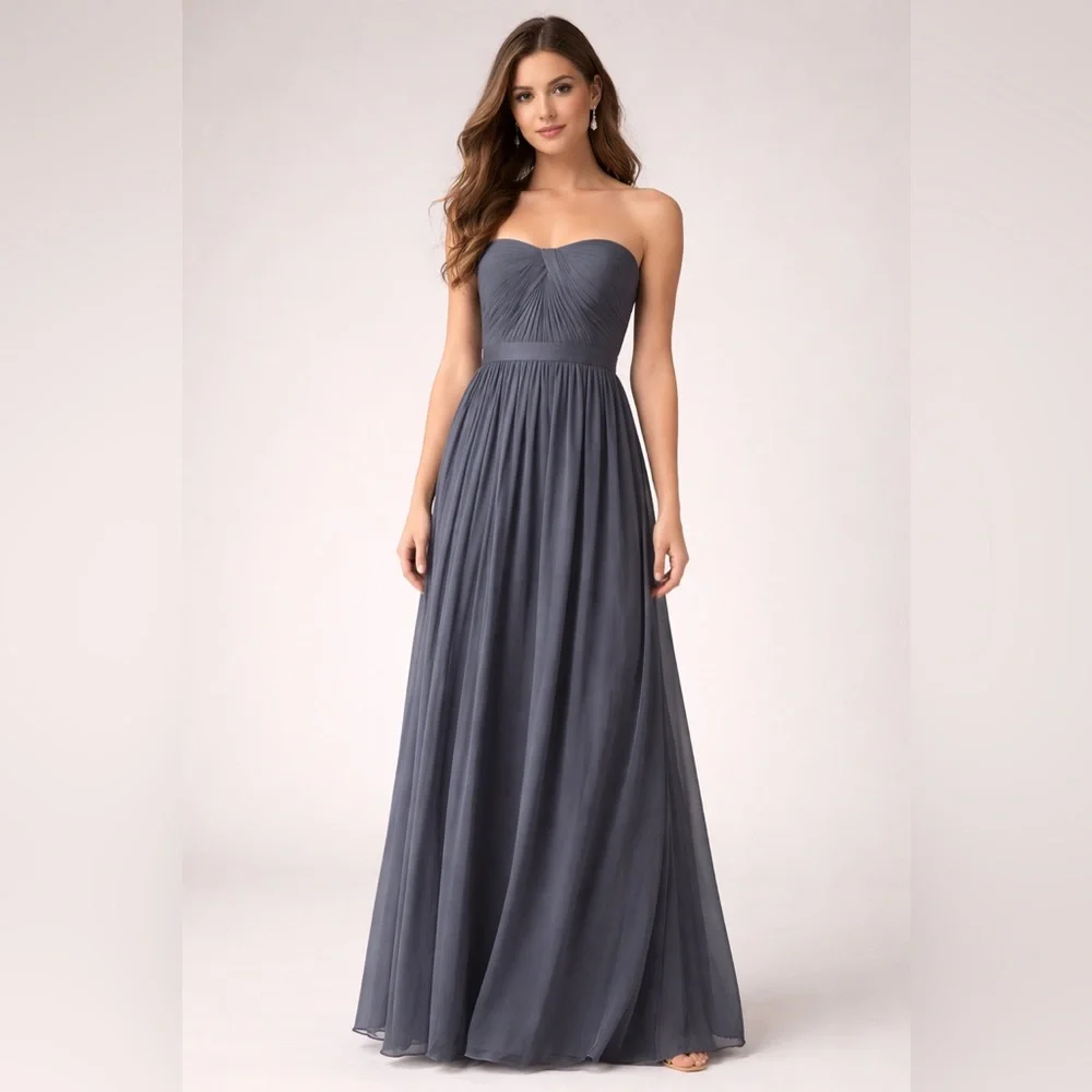 David's Bridal | Dresses | Davids Bridal Strapless Pleated Chiffon Maxi Dress Gray Size 2 Formal Evening